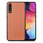 For Samsung Galaxy A50 Carbon Fiber Texture Leather Back Cover Phone Case(Brown)