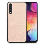 For Samsung Galaxy A50 Carbon Fiber Texture Leather Back Cover Phone Case(Khaki)