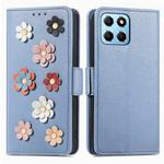 For Honor X8 5G Stereoscopic Flowers Leather Phone Case(Blue)