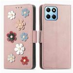 For Honor X8 5G Stereoscopic Flowers Leather Phone Case(Rose Gold)