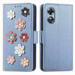 For OPPO A17 Stereoscopic Flowers Leather Phone Case(Blue)