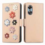 For OPPO A17 Stereoscopic Flowers Leather Phone Case(Khaki)