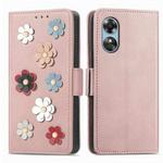 For OPPO A17 Stereoscopic Flowers Leather Phone Case(Rose Gold)