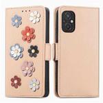 For Xiaomi Poco M5 Stereoscopic Flowers Leather Phone Case(Khaki)