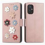 For Xiaomi Poco M5 Stereoscopic Flowers Leather Phone Case(Rose Gold)