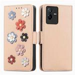 For vivo T2X Stereoscopic Flowers Leather Phone Case(Khaki)