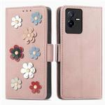 For vivo T2X Stereoscopic Flowers Leather Phone Case(Rose Gold)