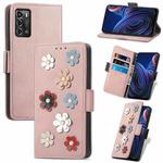 For ZTE Blade A72 4G Stereoscopic Flowers Leather Phone Case(Rose Gold)