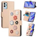 For ZTE Blade V40 Pro Stereoscopic Flowers Leather Phone Case(Khaki)