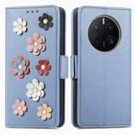 For Huawei Mate 50 Pro Stereoscopic Flowers Leather Phone Case(Blue)