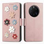 For Huawei Mate 50 Pro Stereoscopic Flowers Leather Phone Case(Rose Gold)
