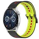 For Huawei Watch GT3 42mm 20mm Tricolor Breathable Silicone Watch Band(Black+Lime+Red)