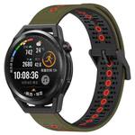 For Huawei Watch GT Runner 22mm Tricolor Breathable Silicone Watch Band(Army Green+Red)
