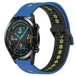 For Huawei GT2 46mm 22mm Tricolor Breathable Silicone Watch Band(Blue+Black+Lime)