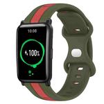 For Honor Watch ES 20mm Butterfly Buckle Two-Color Silicone Watch Band(Red+Army Green)