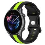 For Amazfit GTR 3 22mm Butterfly Buckle Two-Color Silicone Watch Band(Black+Green)