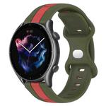 For Amazfit GTR 3 22mm Butterfly Buckle Two-Color Silicone Watch Band(Red+Army Green)