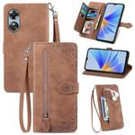 For OPPO A17 Embossed Flower Shockproof Leather Phone Case(Brown)