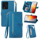 For vivo iQOO 10 Embossed Flower Shockproof Leather Phone Case(Blue)