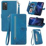 For ZTE Blade A72 4G Embossed Flower Shockproof Leather Phone Case(Blue)