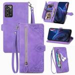 For ZTE Blade A72 4G Embossed Flower Shockproof Leather Phone Case(Purple)