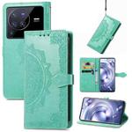 For vivo X80 Pro Mandala Flower Embossed Leather Phone Case(Green)