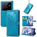 For vivo X80 Pro Mandala Flower Embossed Leather Phone Case(Blue)