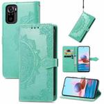 For Xiaomi Redmi Note 10S Mandala Flower Embossed Leather Phone Case(Green)