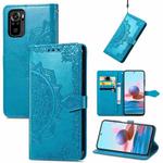 For Xiaomi Redmi Note 10S Mandala Flower Embossed Leather Phone Case(Blue)
