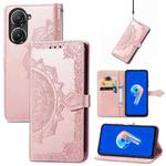 For Asus Zenfone 9 Mandala Flower Embossed Leather Phone Case(Rose Gold)