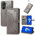 For Asus Zenfone 9 Mandala Flower Embossed Leather Phone Case(Gray)