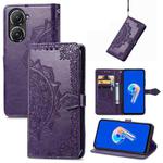 For Asus Zenfone 9 Mandala Flower Embossed Leather Phone Case(Purple)