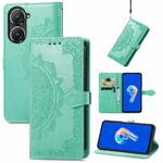For Asus Zenfone 9 Mandala Flower Embossed Leather Phone Case(Green)