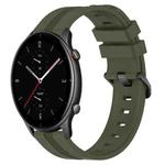 For Amazfit GTR 2e 22mm Concave Striped Slicone Watch Band(Armygreen)