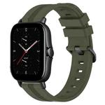 For Amazfit GTS 2E 20mm Concave Striped Slicone Watch Band(Armygreen)