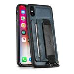 Suteni H13 Card Wallet Wrist Strap Holder PU Phone Case For iPhone X / XS(Blue)