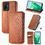 For vivo T2X 5G Cubic Grid Pressed Magnetic Leather Phone Case(Brown)