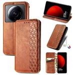 For Xiaomi 12S Ultra Cubic Grid Pressed Magnetic Leather Phone Case(Brown)