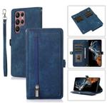 For Samsung Galaxy S23 Ultra 5G Zipper Card Slot Buckle Wallet Leather Phone Case(Blue)