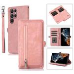 For Samsung Galaxy S23 Ultra 5G Zipper Card Slot Buckle Wallet Leather Phone Case(Pink)