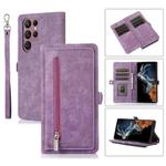 For Samsung Galaxy S23 Ultra 5G Zipper Card Slot Buckle Wallet Leather Phone Case(Purple)