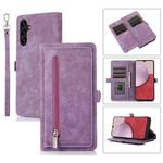 For Samsung Galaxy A14 5G Zipper Card Slot Buckle Wallet Leather Phone Case(Purple)