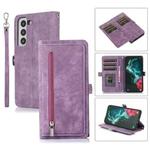 For Samsung Galaxy S22+ 5G Zipper Card Slot Buckle Wallet Leather Phone Case(Purple)