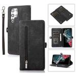 For Samsung Galaxy S22 Ultra 5G Zipper Card Slot Buckle Wallet Leather Phone Case(Black)