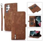 For Samsung Galaxy S22 Ultra 5G Zipper Card Slot Buckle Wallet Leather Phone Case(Brown)