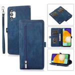 For Samsung Galaxy A12 5G Zipper Card Slot Buckle Wallet Leather Phone Case(Blue)