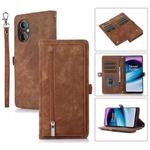 For OnePlus Nord N20 5G Zipper Card Slot Buckle Wallet Leather Phone Case(Brown)