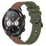 For Honor Watch Dream 22mm Vertical Two-Color Silicone Watch Band(Army Green+Red)