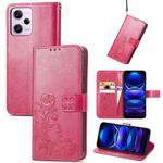 For Xiaomi Redmi Note 12 Pro 5G Four-leaf Clasp Embossed Buckle Leather Phone Case(Magenta)