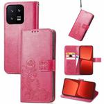 For Xiaomi 13 Four-leaf Clasp Embossed Buckle Leather Phone Case(Magenta)